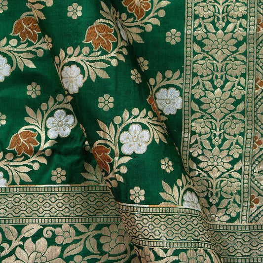 Green Tanchoi Banarasi Silk Saree Handwoven Pure Silk For Festive Wear. PB SN 102 - Banarasi Silk - Panjavarnam PB SN 102