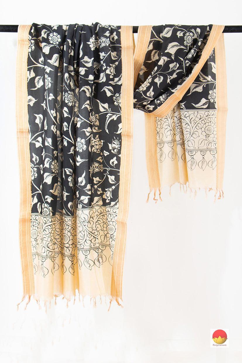 Handpainted Kalamkari Mangalgiri Dupatta With Zari Border PVD 1027 - Dupattas - Panjavarnam PVD 1027