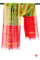 Light Green and Red Pochampally Ikkat Silk Dupatta With Zari Border PVD 1033