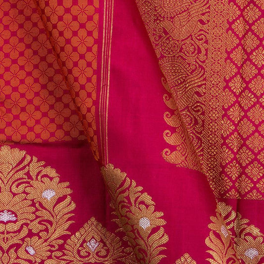 Magenta Jacquard Kanchipuram Silk Saree Handwoven Pure Silk Pure Zari For Festive Wear PV SAR 2018 - Silk Sari - Panjavarnam PV SAR 2018