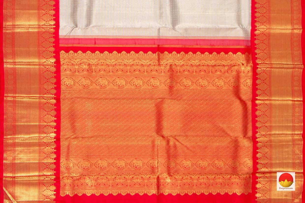 Off White And Red Kanchipuram Silk Saree Handwoven Pure Silk Pure Zari For Wedding Wear NYC 454 - Saris & Lehengas - Panjavarnam pv nyc 454