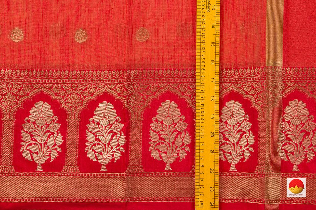 Orange Banarasi Silk Cotton Saree With Antique Zari Handwoven For Festive Wear PSC 1216 - Silk Cotton - Panjavarnam