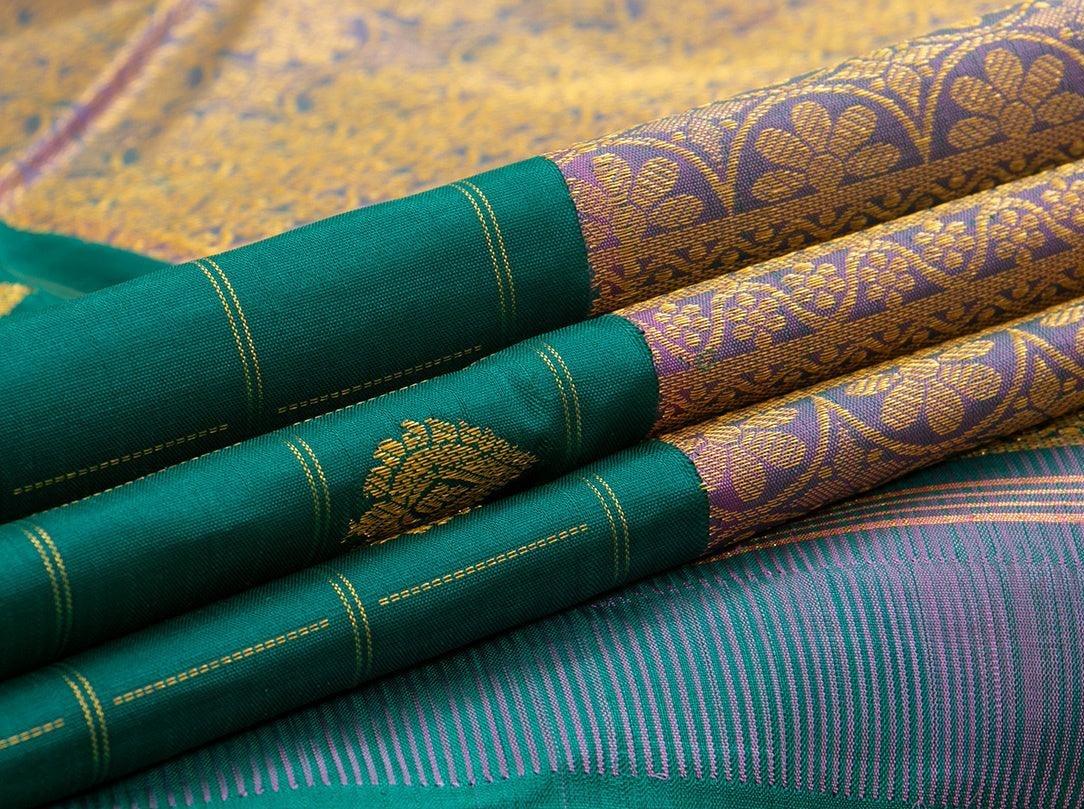 Pastel Blue And Green Kanchipuram Silk Saree Handwoven Pure Silk Pure Zari For Party Wear PV NYC 472 - Silk Sari - Panjavarnam PV NYC 472