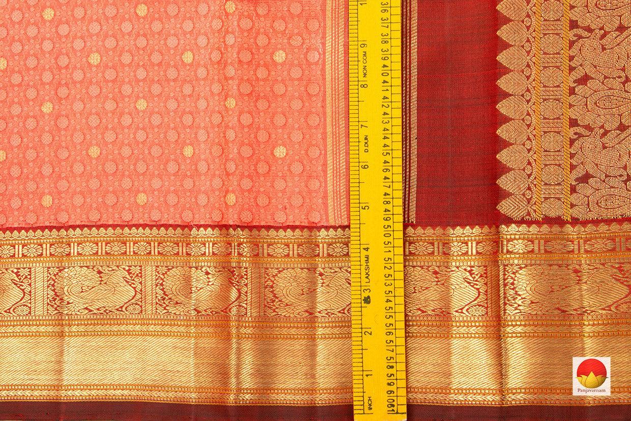 Peach And Maroon Kanchipuram Silk Saree Handwoven Pure Silk Pure Zari For Wedding Wear PV NYC 379 - Silk Sari - Panjavarnam PV NYC 379