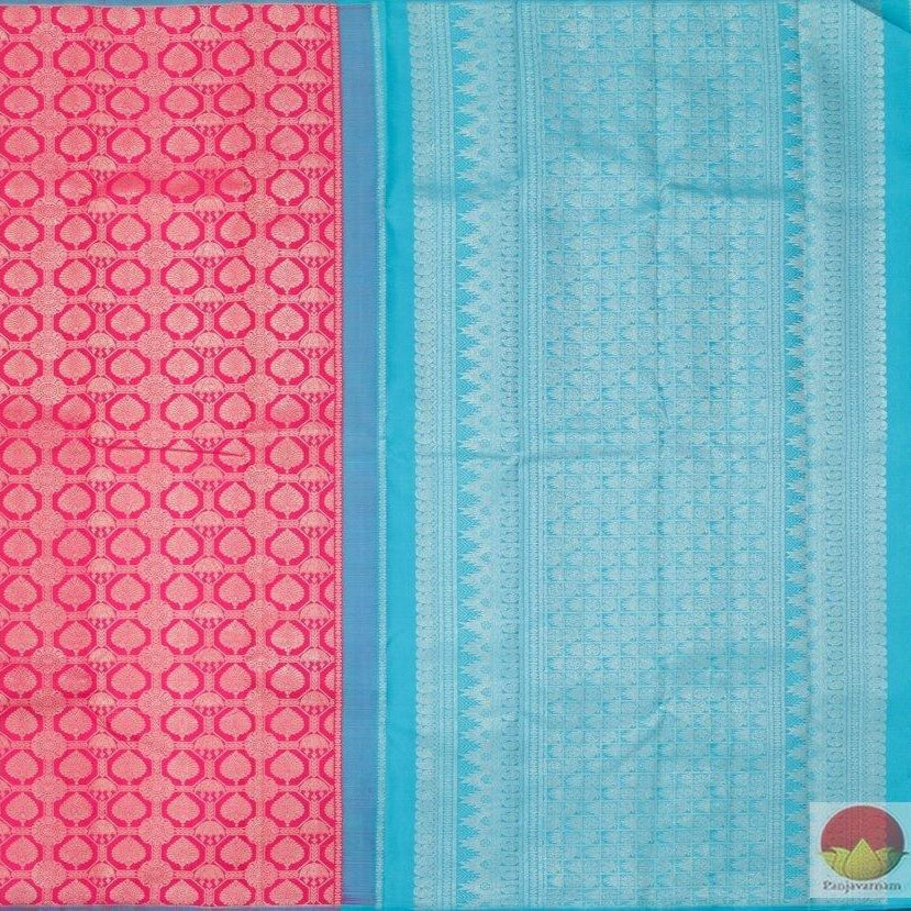 Pink And Blue Borderless Kanchipuram Silk Saree Handwoven Pure Silk Pure Zari For Wedding Wear PV G 4146 - Silk Sari - Panjavarnam PV G 4146