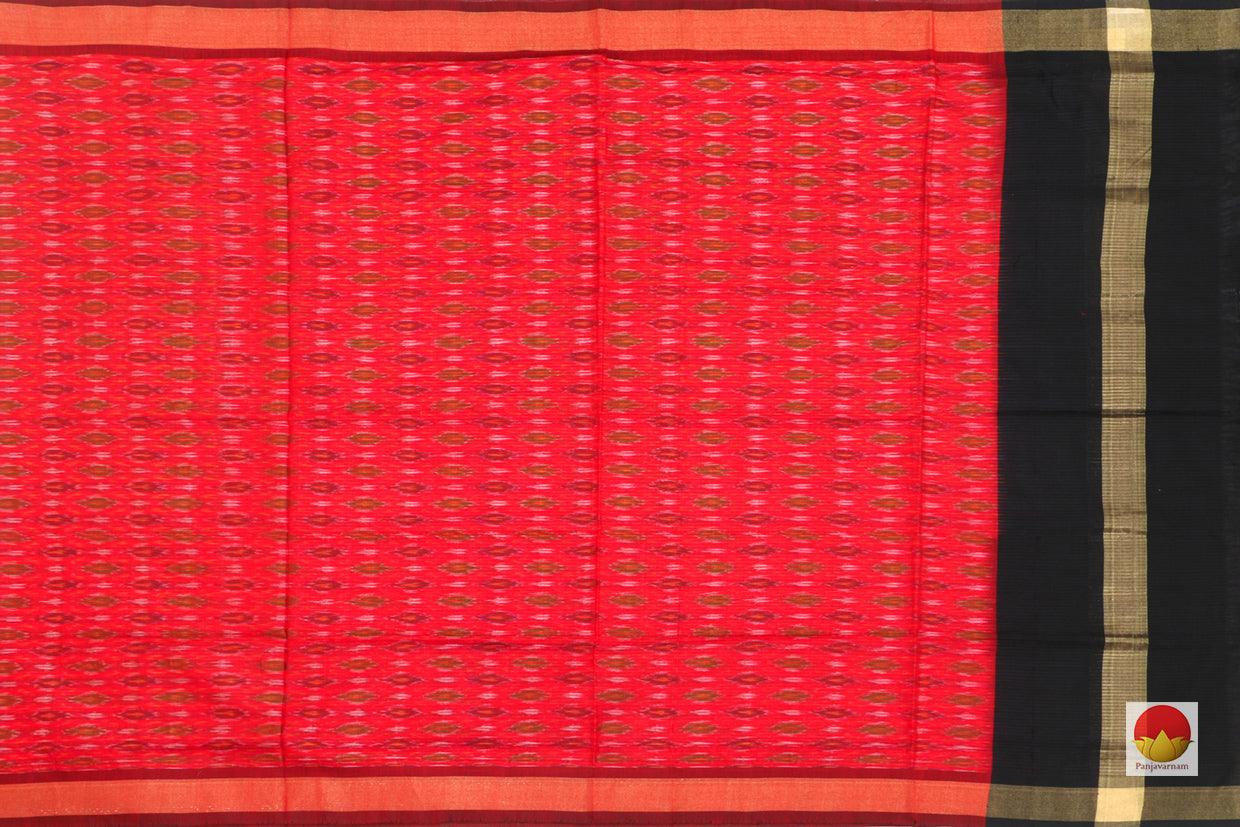 Red And Black Pochampally Ikkat Silk Dupatta With Zari Border PVD 1023 - Dupattas - Panjavarnam