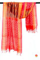 Red And Pink Pochampally Ikkat Silk Dupatta With Geometric Patterns PVD 1007