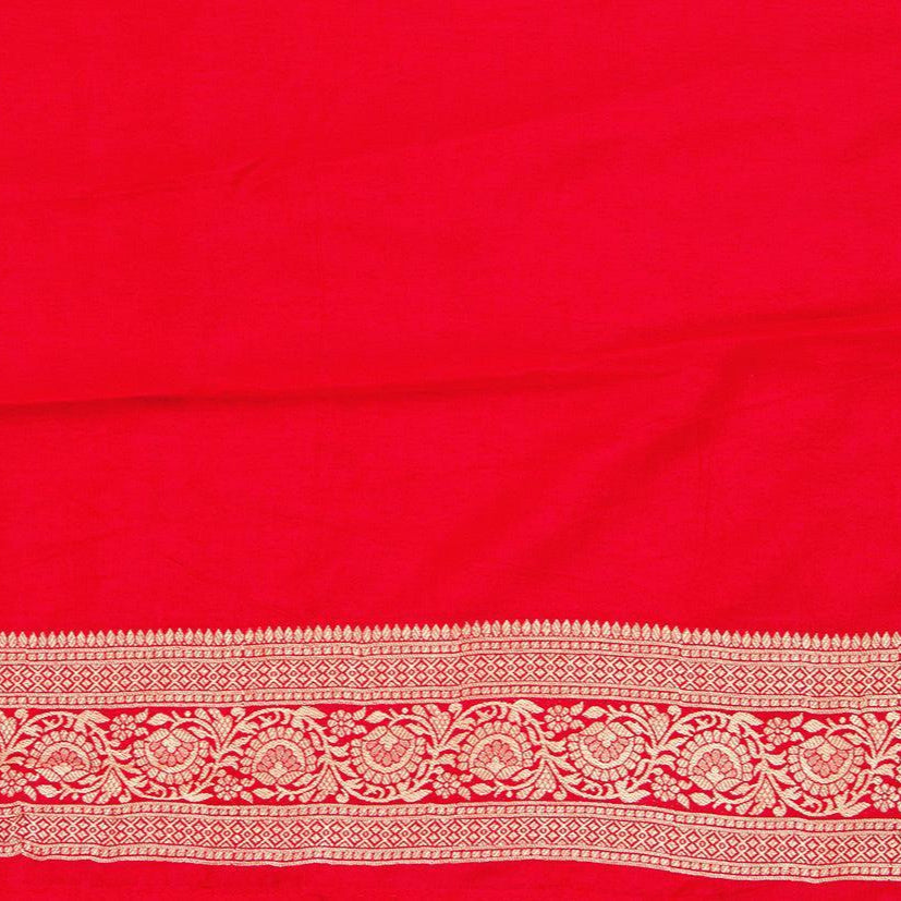 Red Banarasi Crepe Silk Saree Handwoven Pure Silk - PB 271 - Banarasi Silk - Panjavarnam PB 271