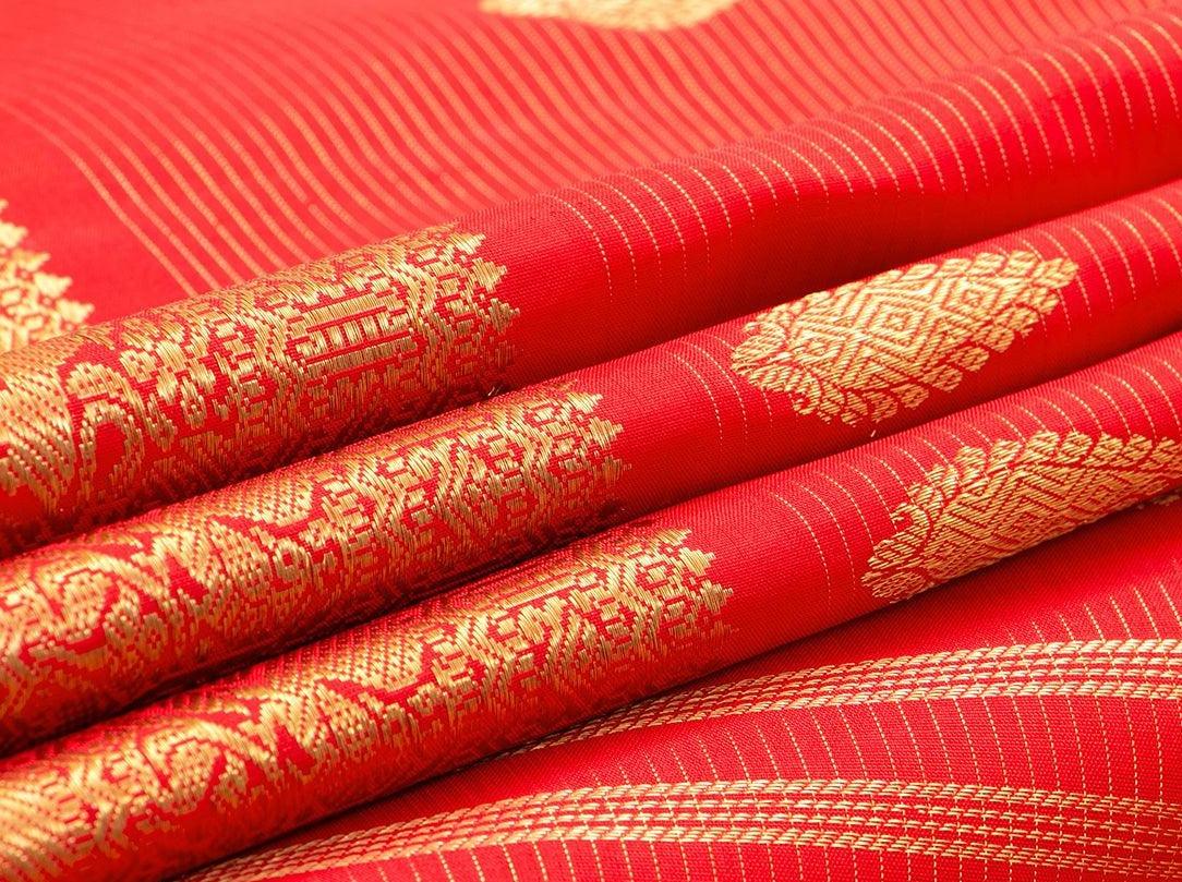 Red Kanchipuram Silk Saree Handwoven Silk Pure Zari For Wedding Wear PV NYC 343 - Silk Sari - Panjavarnam PV NYC 343
