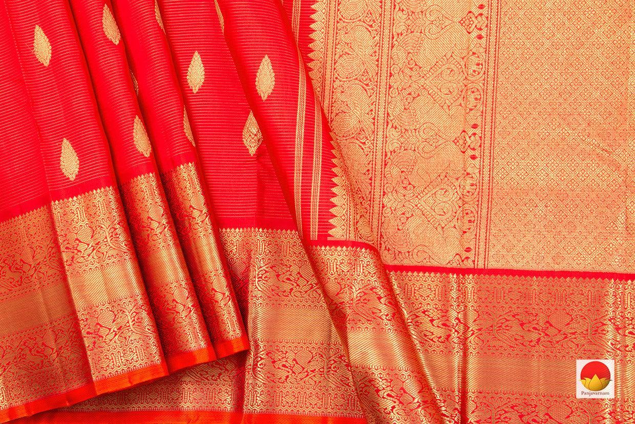 Red Kanchipuram Silk Saree Handwoven Silk Pure Zari For Wedding Wear PV NYC 343 - Silk Sari - Panjavarnam PV NYC 343