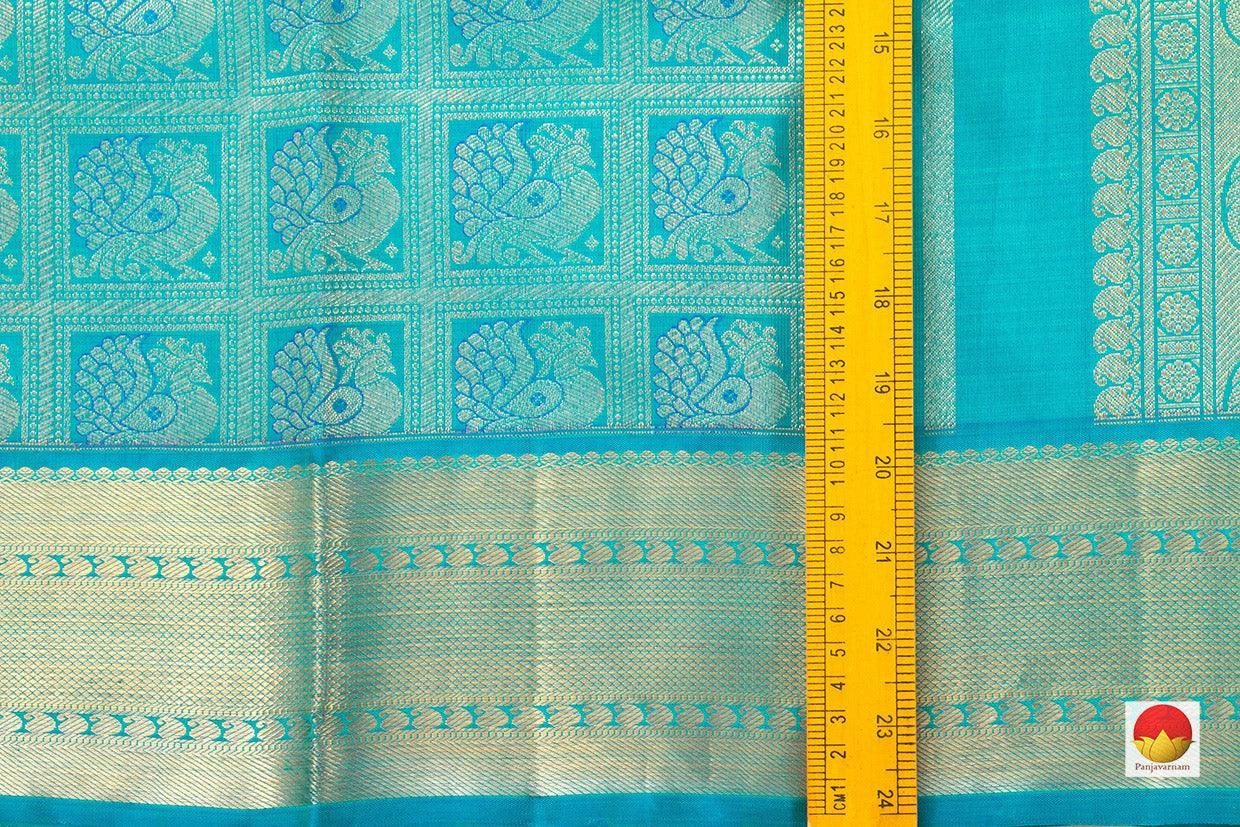 Turquoise Blue Zari Checks Kanchipuram Silk Saree Handwoven Pure Silk Pure Zari For Party Wear PV NYC 431 - Silk Sari - Panjavarnam PV NYC 431