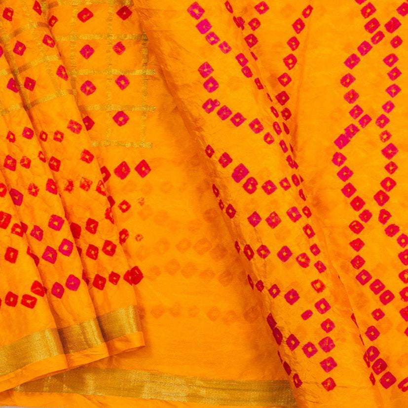 Yellow Bandhani Silk Saree Handwoven PV RJ 15 - Bandhani Silk - Panjavarnam PV RJ 15