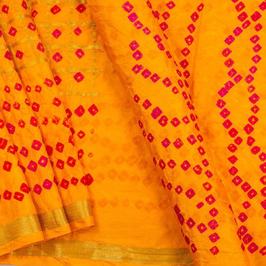 Yellow Bandhani Silk Saree Handwoven PV RJ 15 - Bandhani Silk - Panjavarnam PV RJ 15