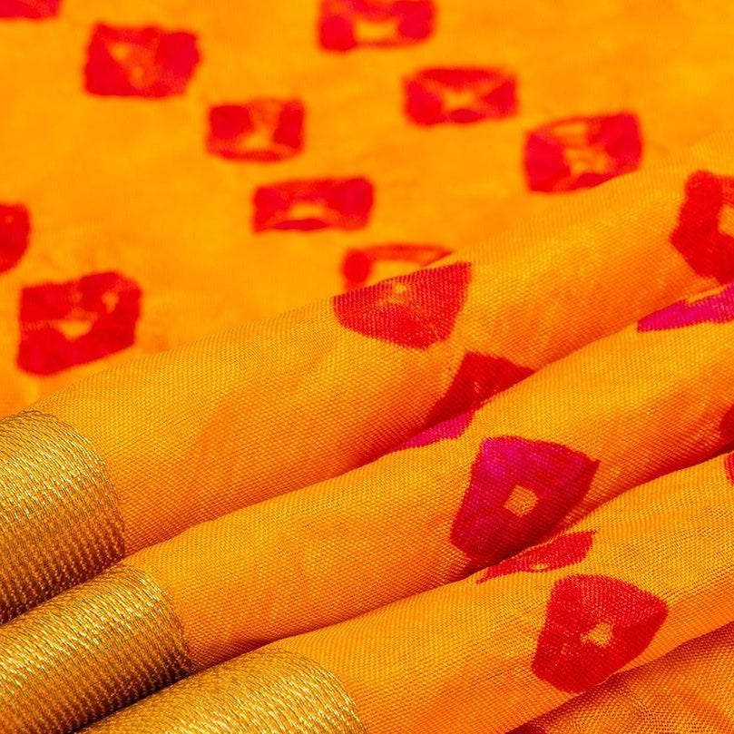 Yellow Bandhani Silk Saree Handwoven PV RJ 15 - Bandhani Silk - Panjavarnam PV RJ 15
