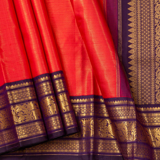 Pink And Purple Kanchipuram Silk Saree Vaira Oosi  For Wedding Wear PV J 878
