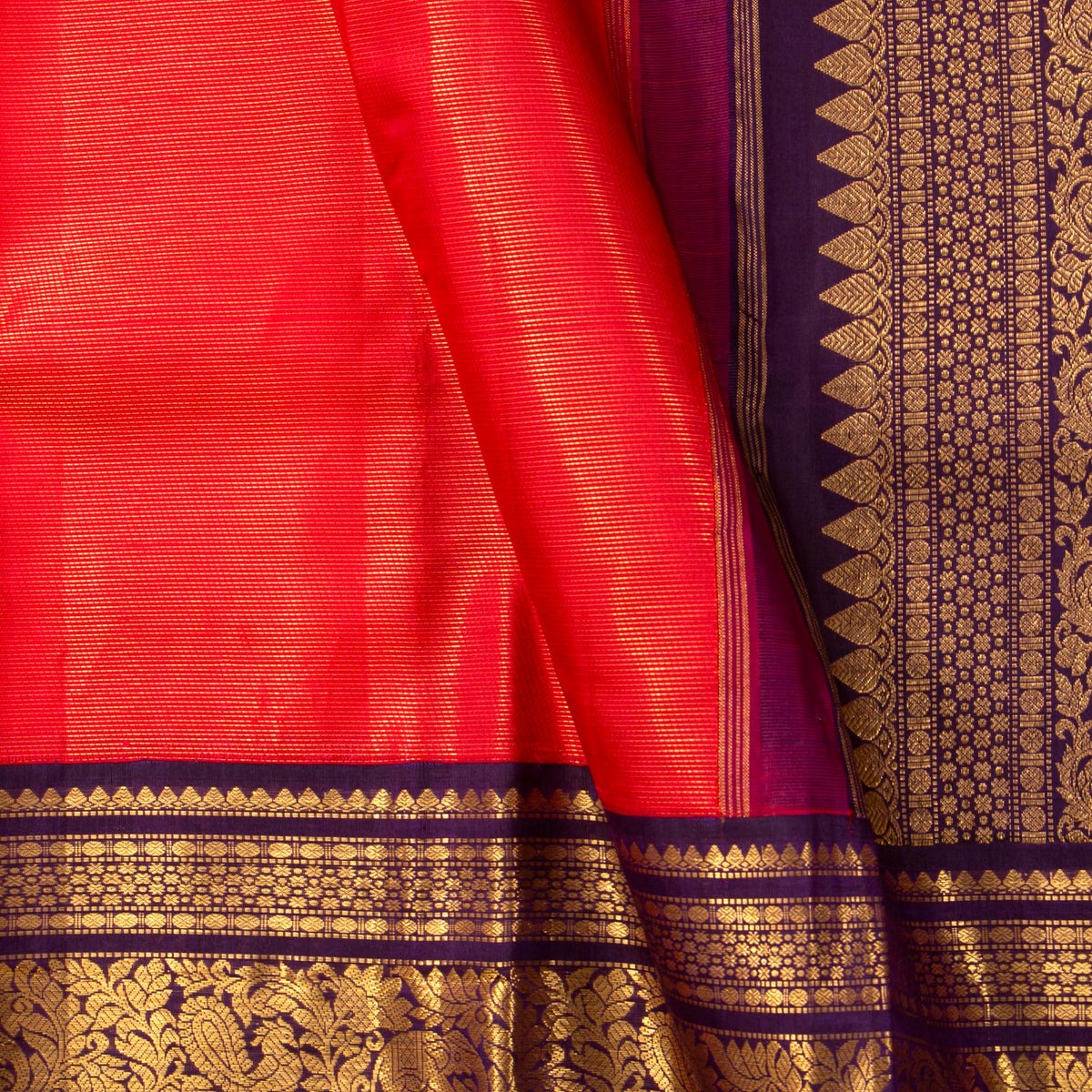 Pink And Purple Kanchipuram Silk Saree Vaira Oosi  For Wedding Wear PV J 878