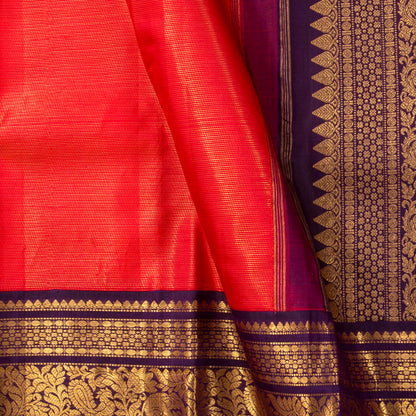 Pink And Purple Kanchipuram Silk Saree Vaira Oosi  For Wedding Wear PV J 878