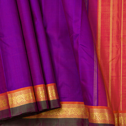 Magenta And Orange Kanchipuram Silk Saree For Festive Wear PV J 6101