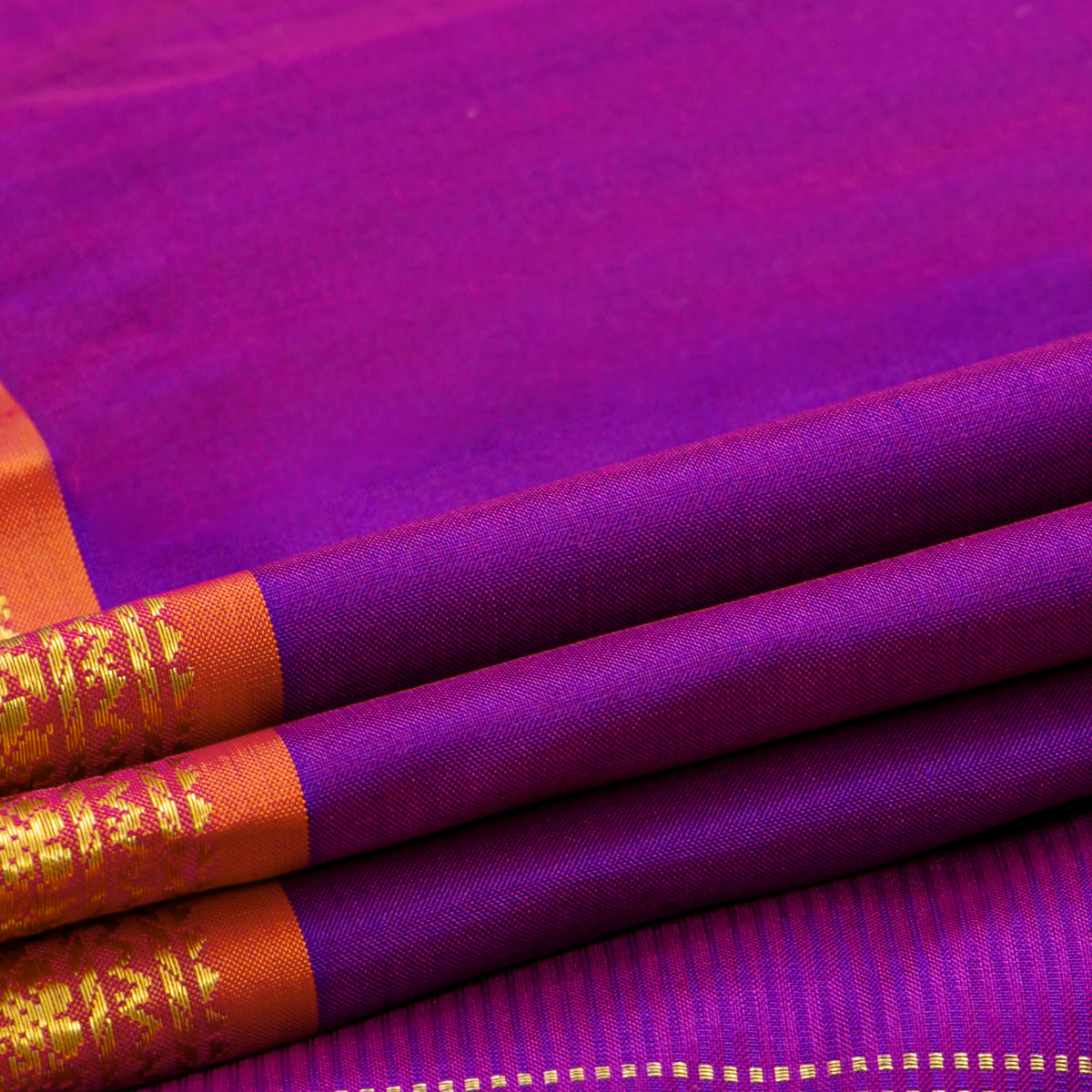 Magenta And Orange Kanchipuram Silk Saree For Festive Wear PV J 6101