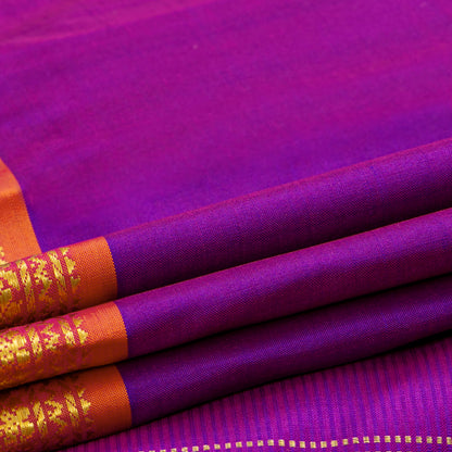 Magenta And Orange Kanchipuram Silk Saree For Festive Wear PV J 6101