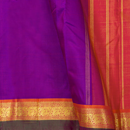 Magenta And Orange Kanchipuram Silk Saree For Festive Wear PV J 6101