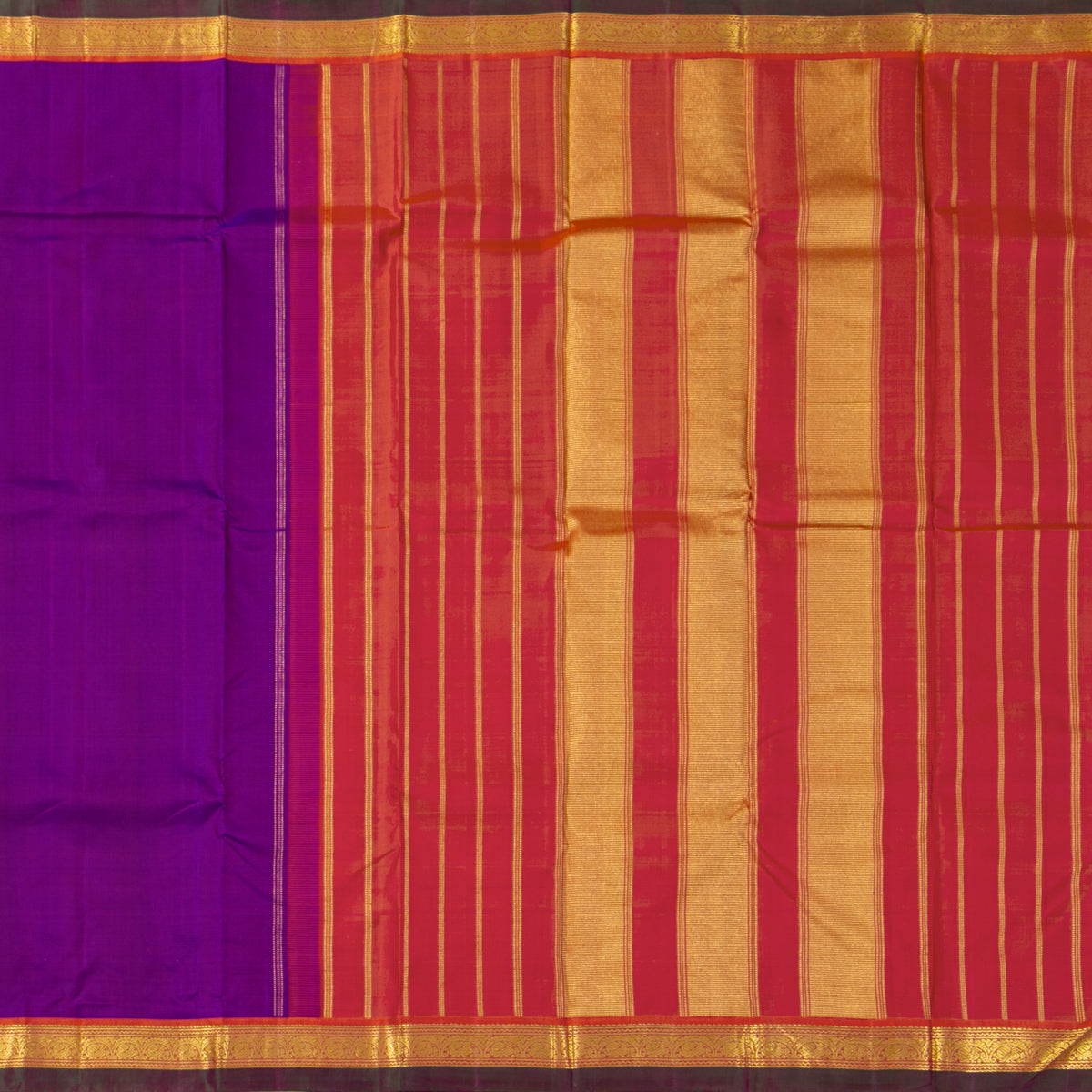 Magenta And Orange Kanchipuram Silk Saree For Festive Wear PV J 6101