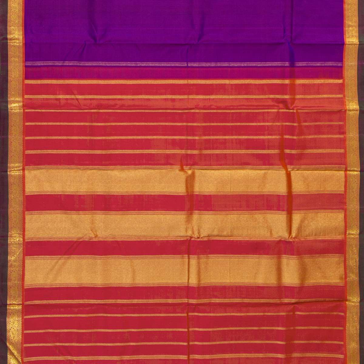 Magenta And Orange Kanchipuram Silk Saree For Festive Wear PV J 6101