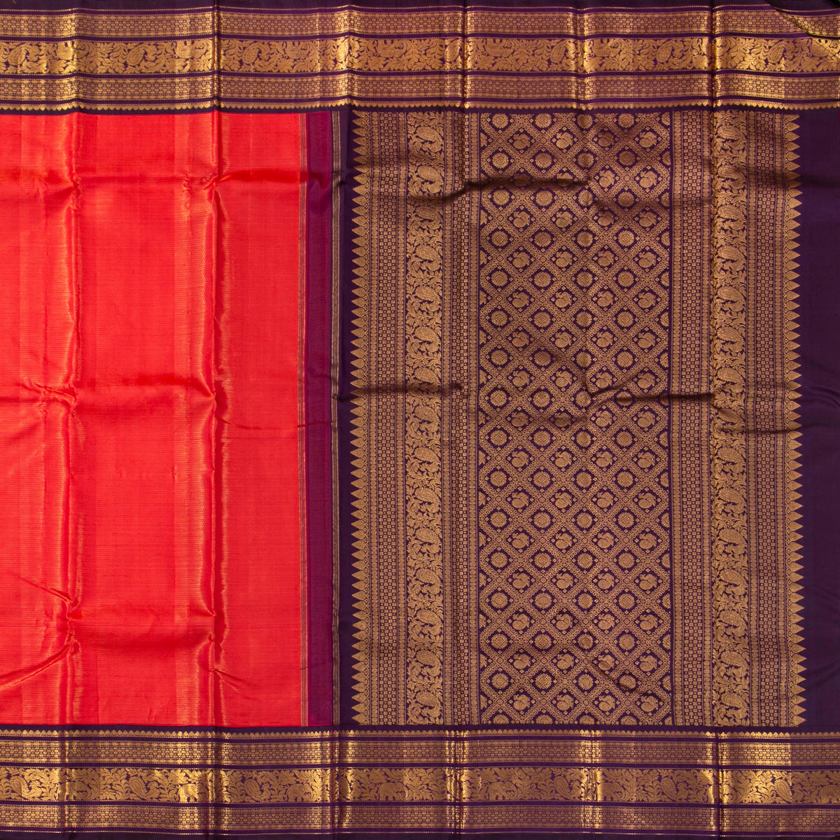 Pink And Purple Kanchipuram Silk Saree Vaira Oosi  For Wedding Wear PV J 878