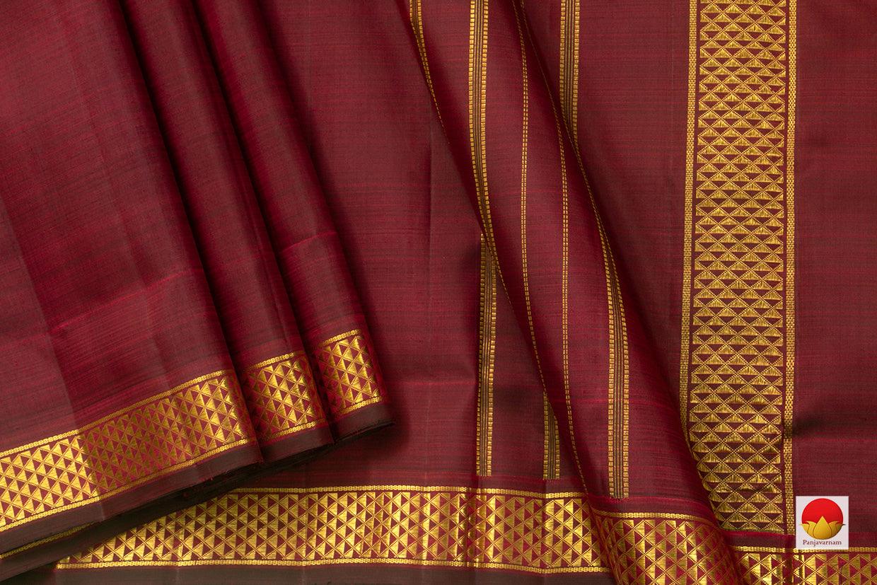 9 Yards Maroon Kanchipuram Silk Saree Handwoven Pure Silk Pure Zari With Arai Maadam Border For Wedding Wear PV NYC 770 - 9 yards silk saree - Panjavarnam PV NYC 770