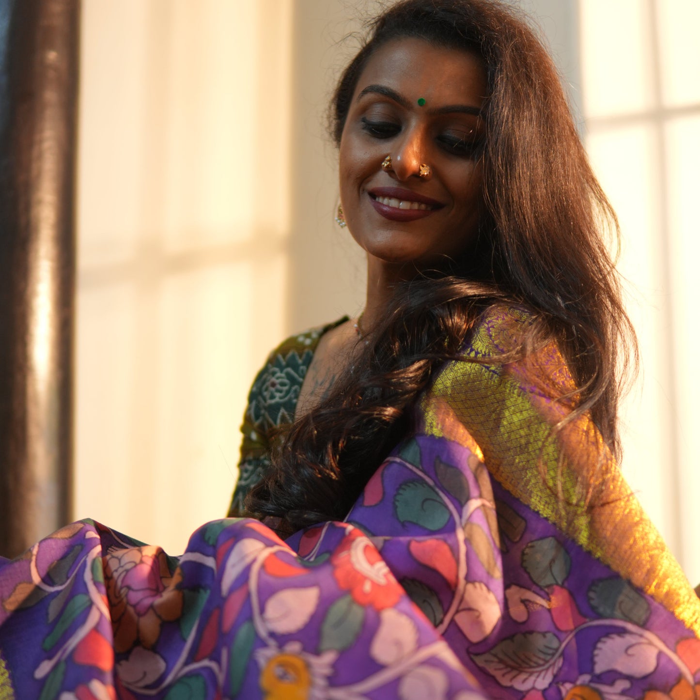 Mauve And Red Handpainted Kalamkari Kanchipuram Silk Saree For Festive Wear SRK KK 106