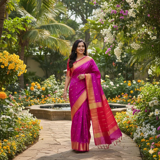 Purple And Red Thirubuvanam Silk Saree For Festive Wear PV ABI 439 - Thirubuvanam Silks - Panjavarnam PV ABI 439