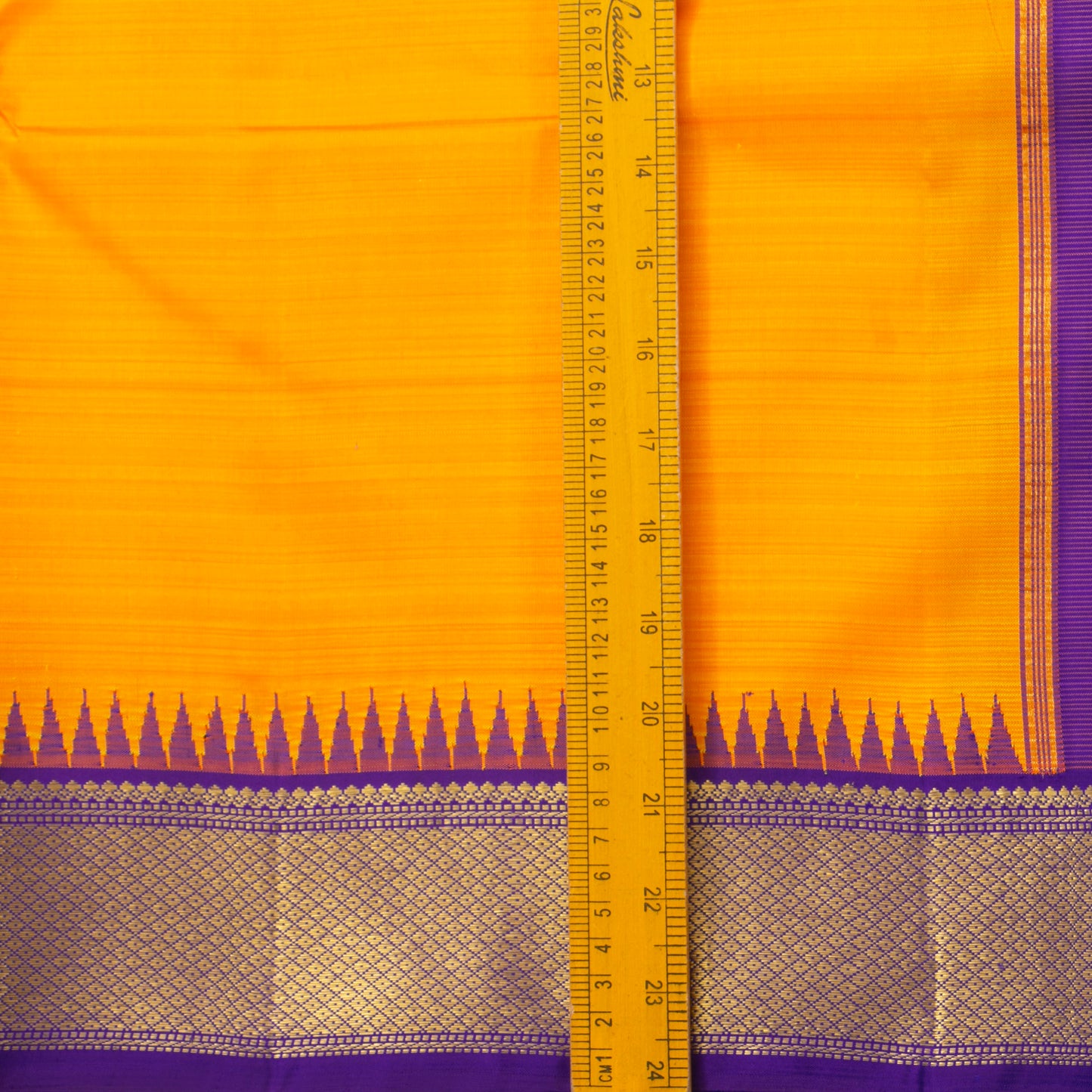 Yellow and Violet Kanchipuram Silk Saree WIth Temple Korvai Border For Wedding Wear PV NYC 1353