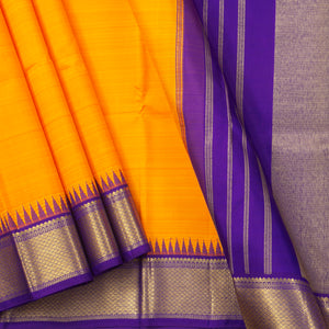 Yellow and Violet Kanchipuram Silk Saree WIth Temple Korvai Border For Wedding Wear PV NYC 1353