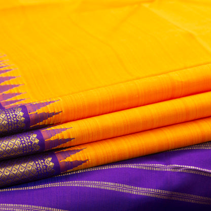 Yellow and Violet Kanchipuram Silk Saree WIth Temple Korvai Border For Wedding Wear PV NYC 1353