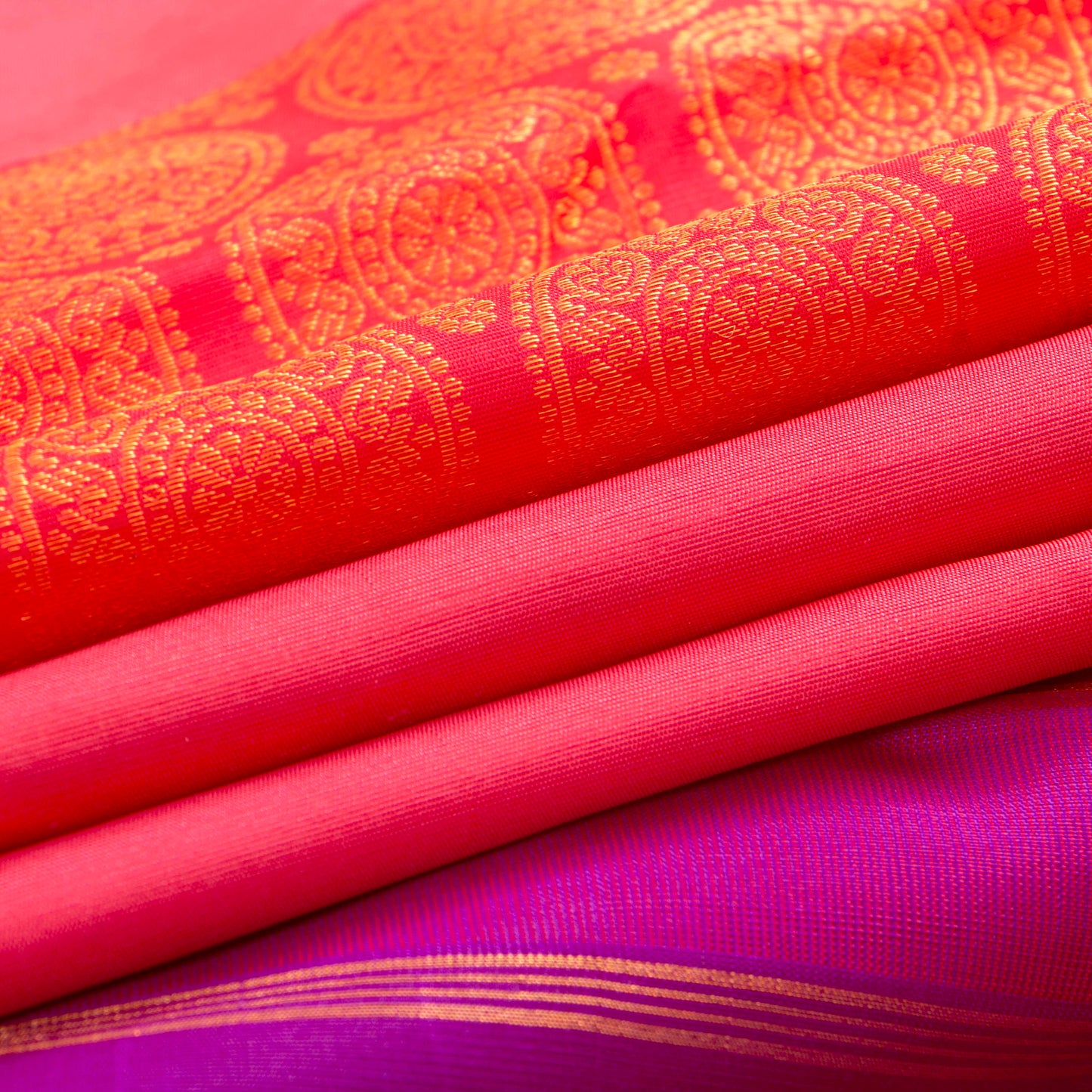 Pink And Violet Borderless Kanchipuram Silk Saree For Wedding Wear - PV NYC 1338