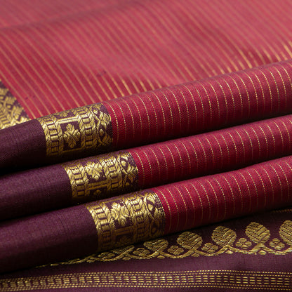 Maroon And Deep Purple Kanchipuram Silk Saree With Vaira Oosi Zari Stripes PV MEN 281 - Silk Sari - Panjavarnam PV MEN 281
