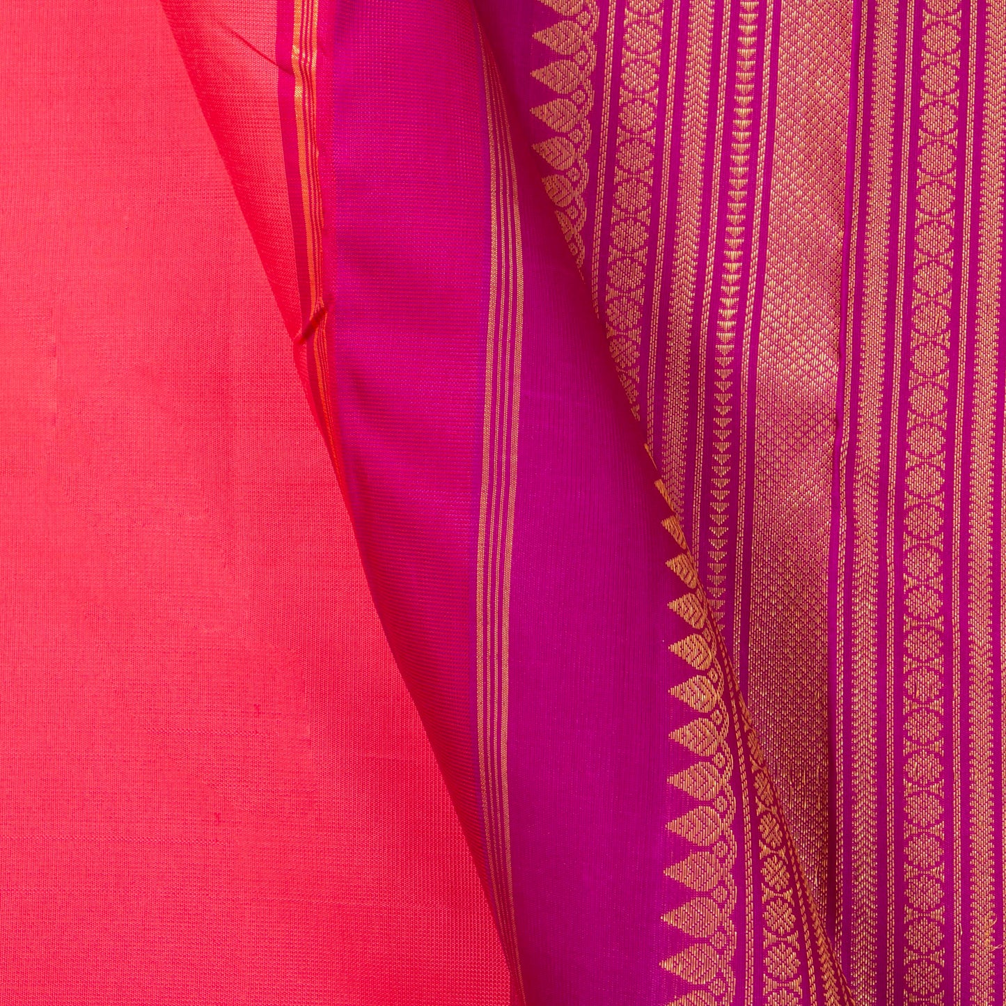 Pink And Violet Borderless Kanchipuram Silk Saree For Wedding Wear - PV NYC 1338