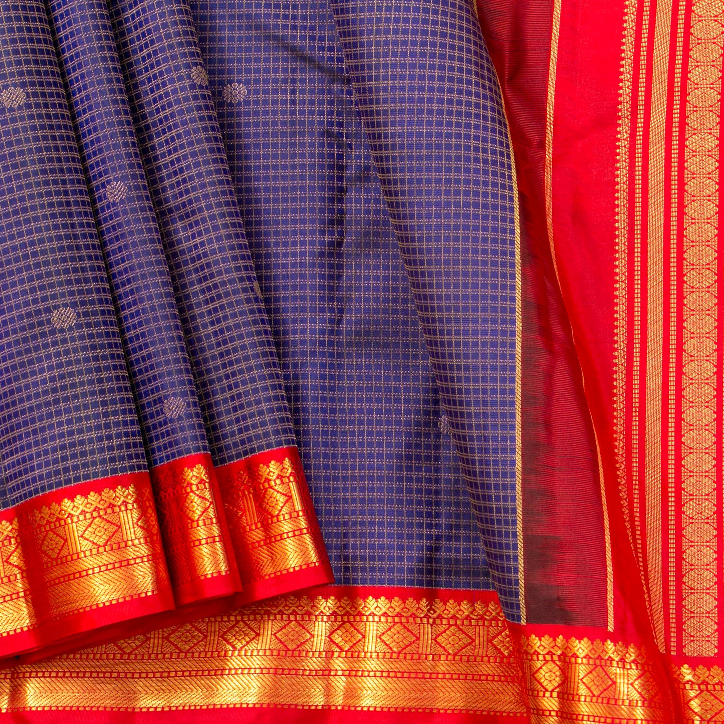 Royal Blue and Red Kanchipuram Silk Saree For Wedding Wear PV MEN 200 - Silk Sari - Panjavarnam PV MEN 200