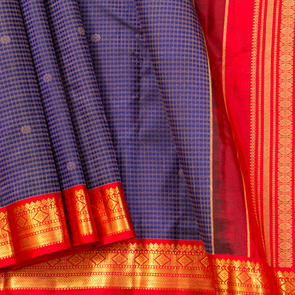 Royal Blue and Red Kanchipuram Silk Saree For Wedding Wear PV MEN 200 - Silk Sari - Panjavarnam PV MEN 200