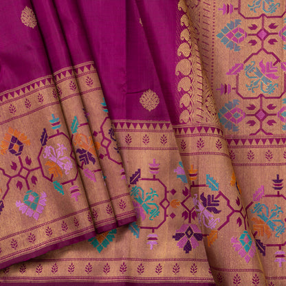 Magenta Kanchipuram Silk Saree With Antique Zari Paithani Border For Bridal Wear PV NYC 1287