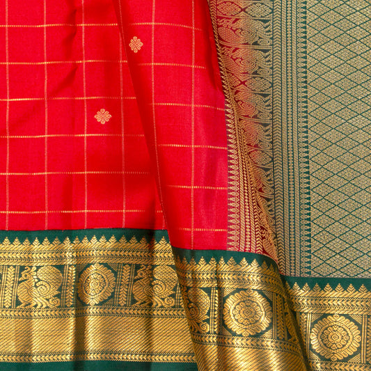 Red And Green Kanchipuram Silk Saree For Festive Wear PV MEN 207