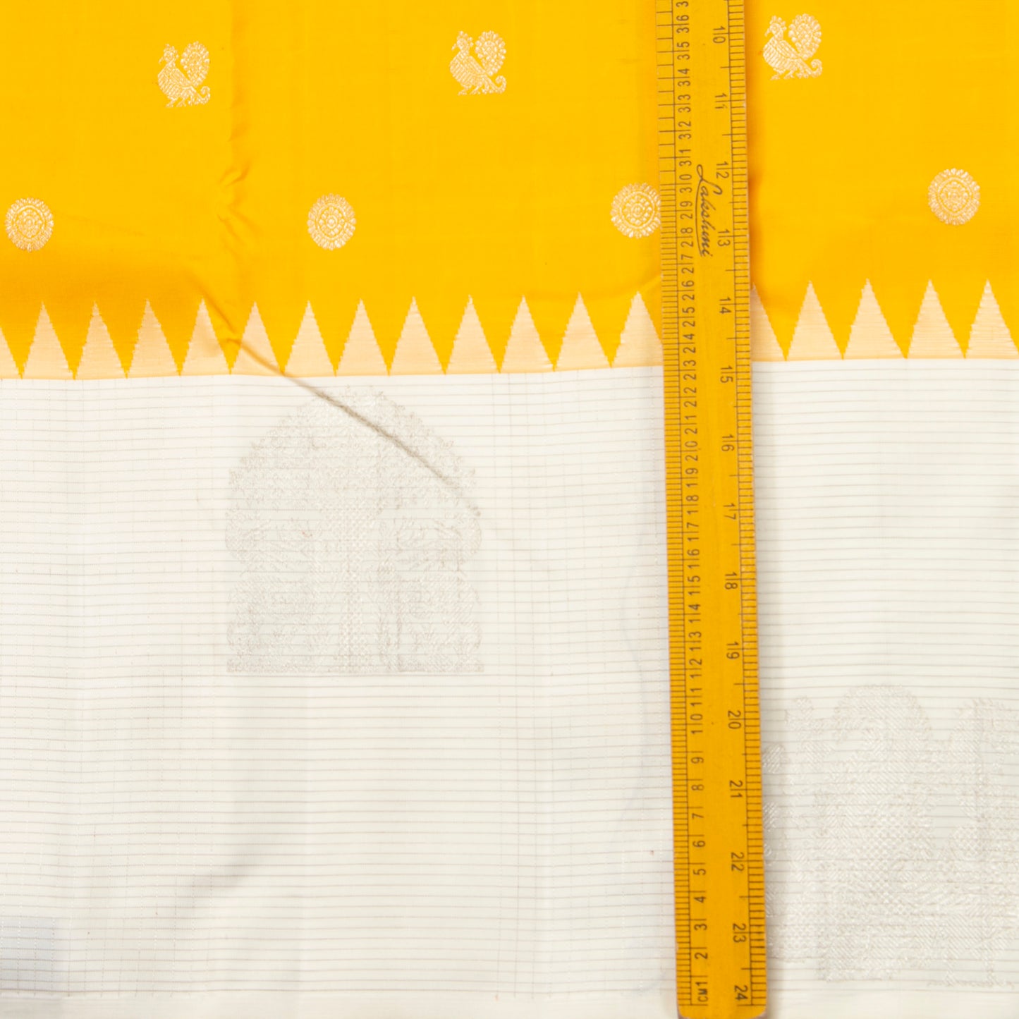 Yellow And Off White Kanchipuram Silk Saree With Silver Zari For Wedding Wear PV NYC 1270