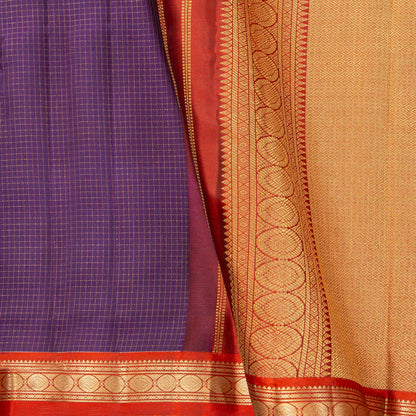 Purple And Red Kanchipuram Silk Saree With Zari Checks For Festive Wear PV MEN 140