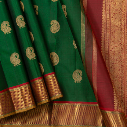 Green And Maroon Kanchipuram Silk Saree For Wedding Wear PV NYC 1349