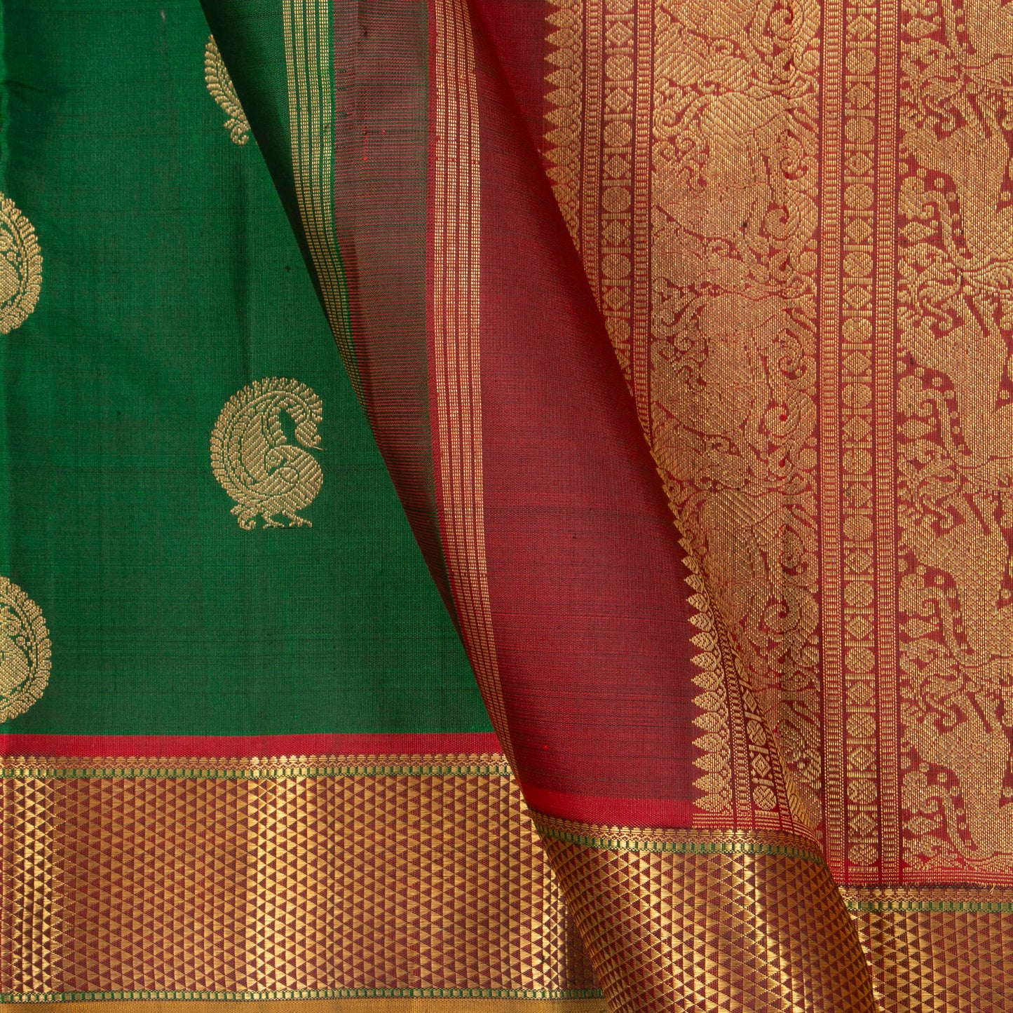 Green And Maroon Kanchipuram Silk Saree For Wedding Wear PV NYC 1349