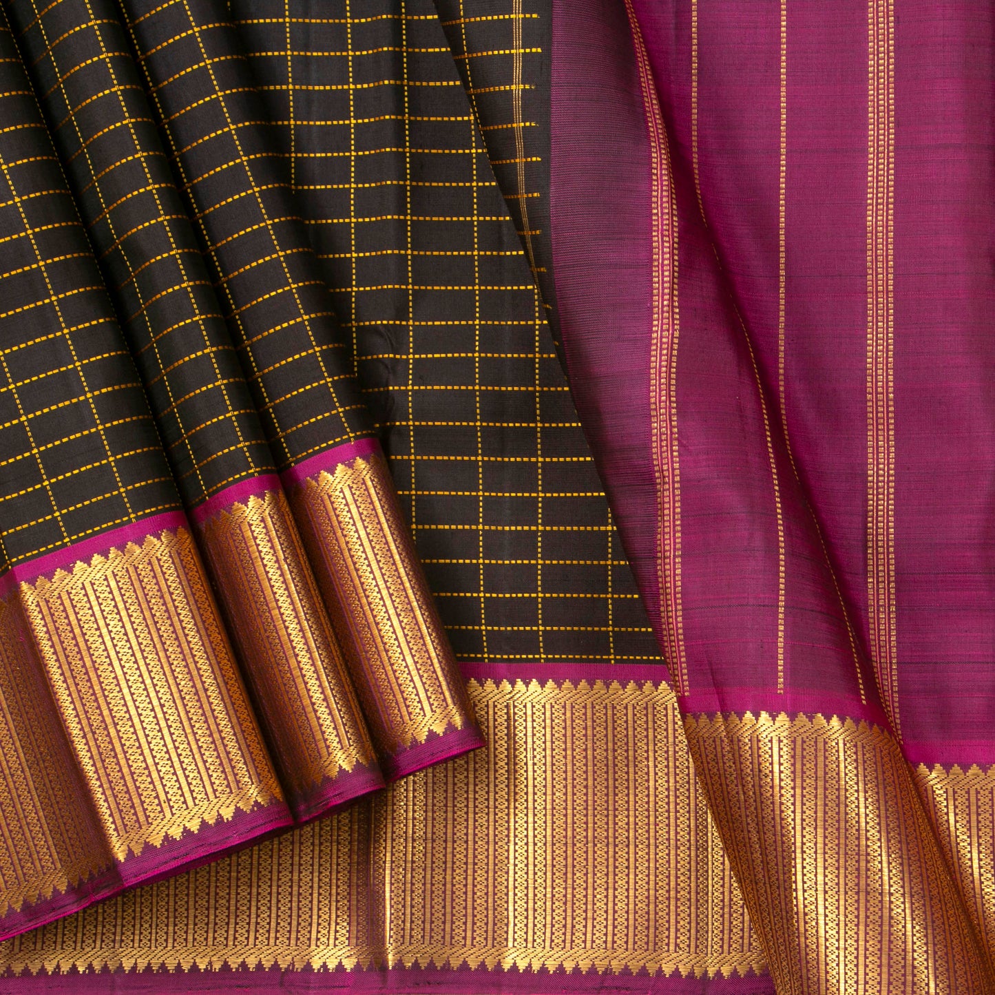 Black And Magenta Kanchipuram Silk Saree For Festive Wear PV NYC 1420