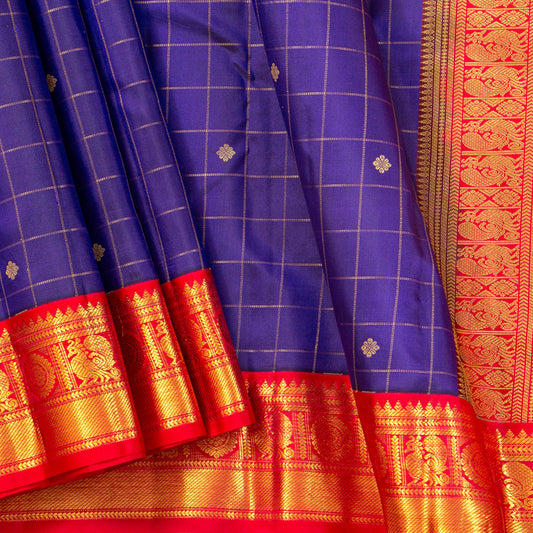 Violet And Red Kanchipuram Silk Saree For Festive Wear PV MEN 206