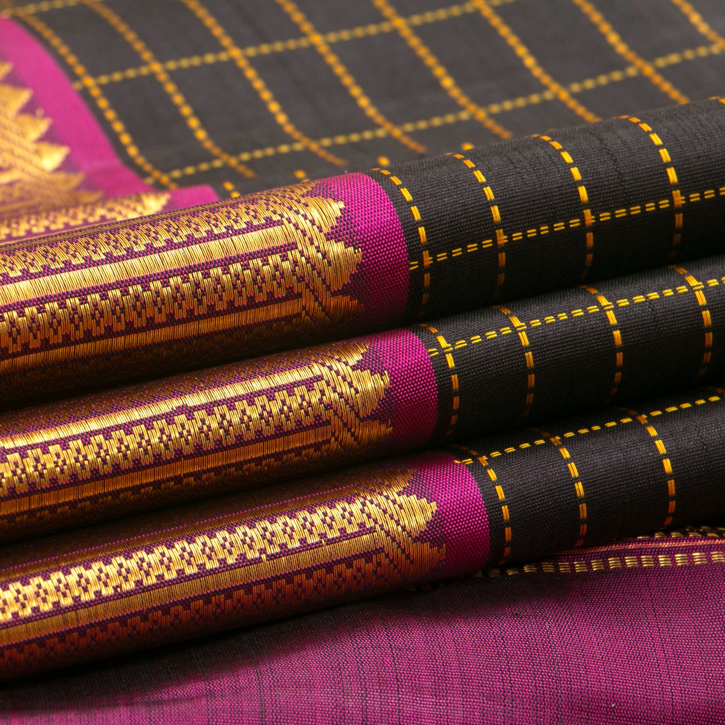 Black And Magenta Kanchipuram Silk Saree For Festive Wear PV NYC 1420