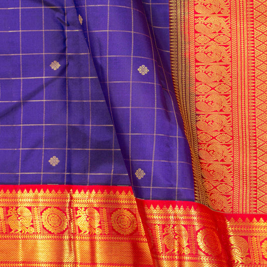 Violet And Red Kanchipuram Silk Saree For Festive Wear PV MEN 206