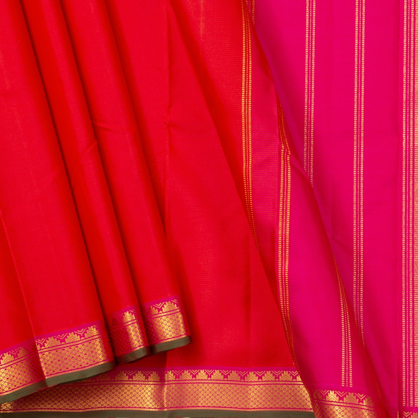 Red And Pink Kanchipuram Silk Saree For Festive Wear PV NYC 1423